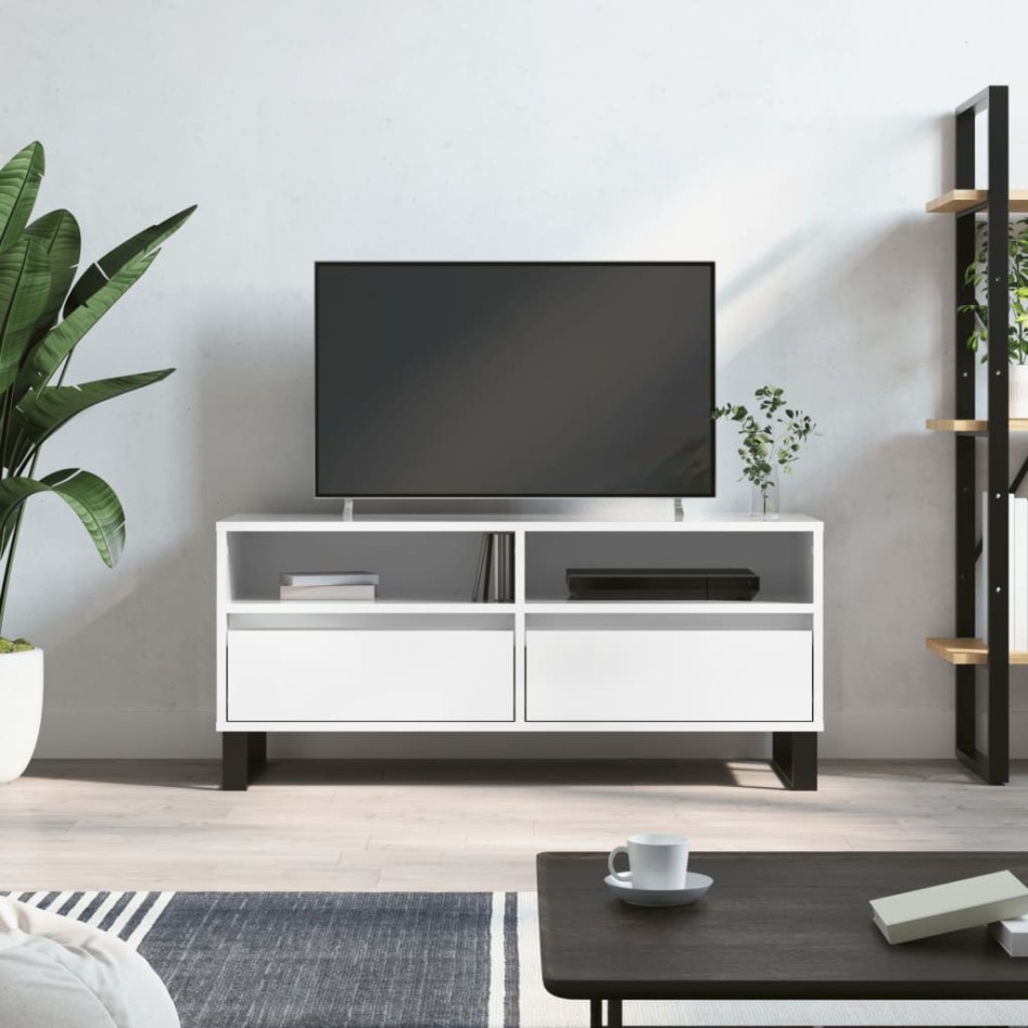 Mueble de TV madera contrachapada blanco brillo