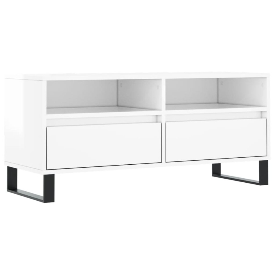 Mueble de TV madera contrachapada blanco brillo