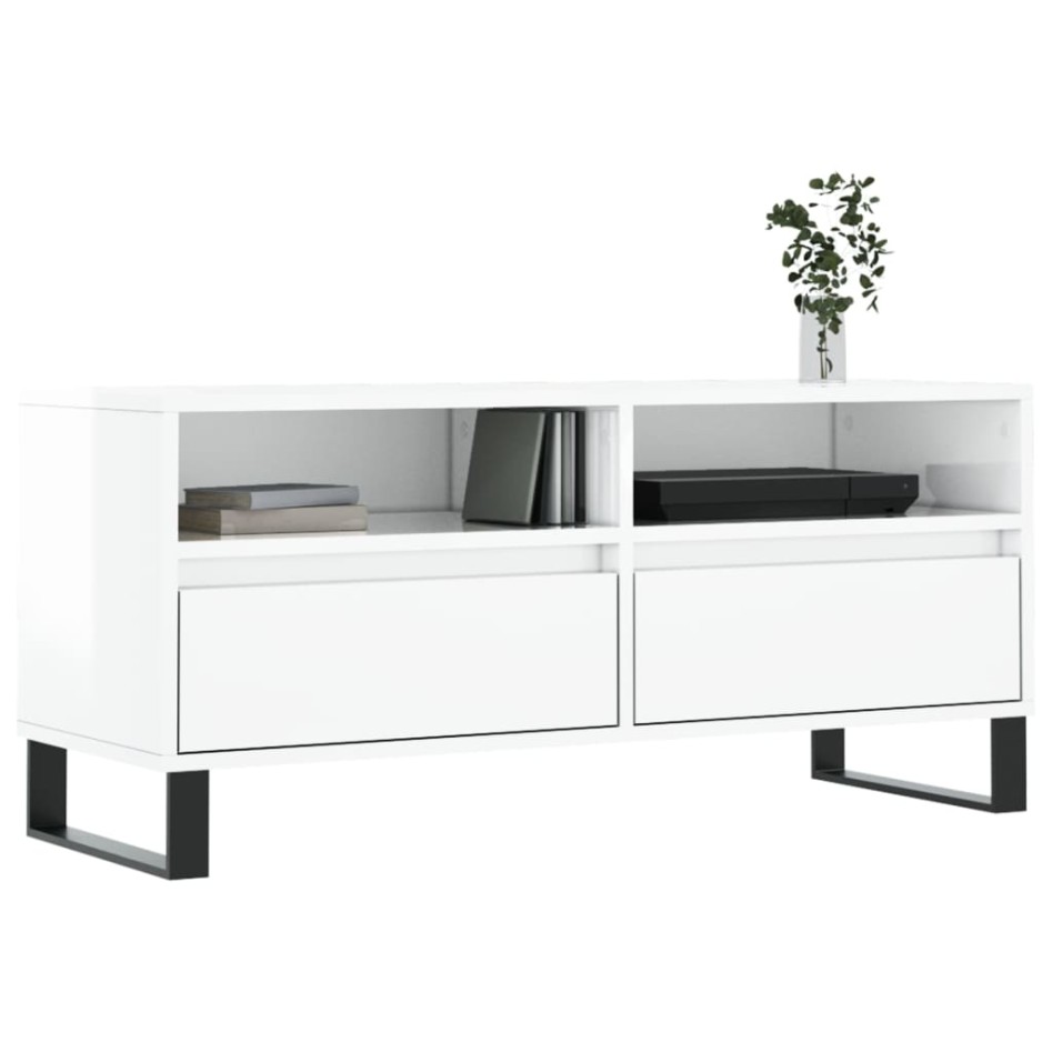 Mueble de TV madera contrachapada blanco brillo