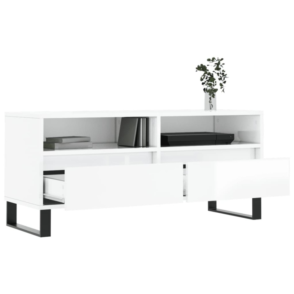 Mueble de TV madera contrachapada blanco brillo