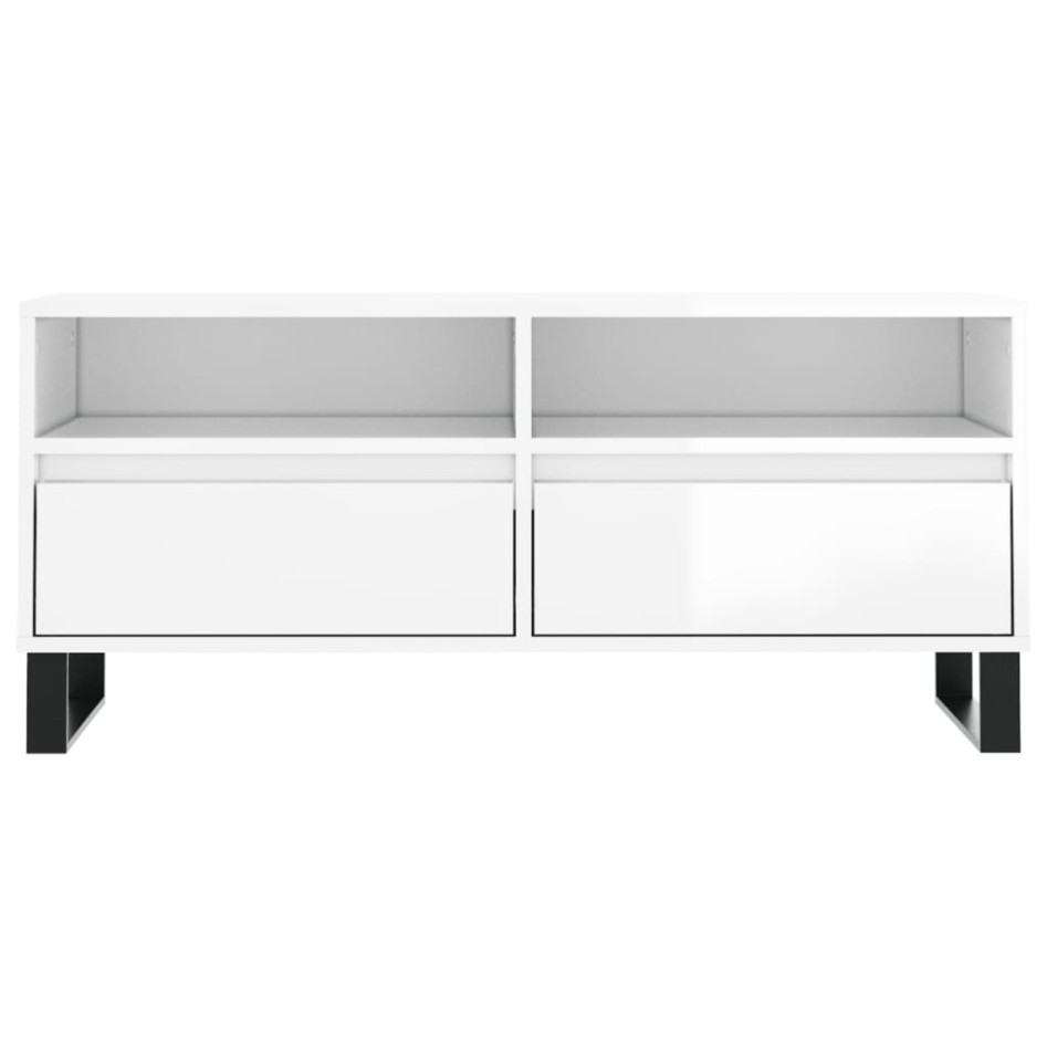 Mueble de TV madera contrachapada blanco brillo