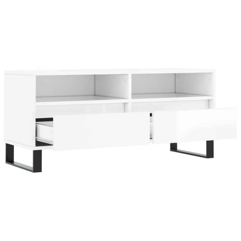 Mueble de TV madera contrachapada blanco brillo