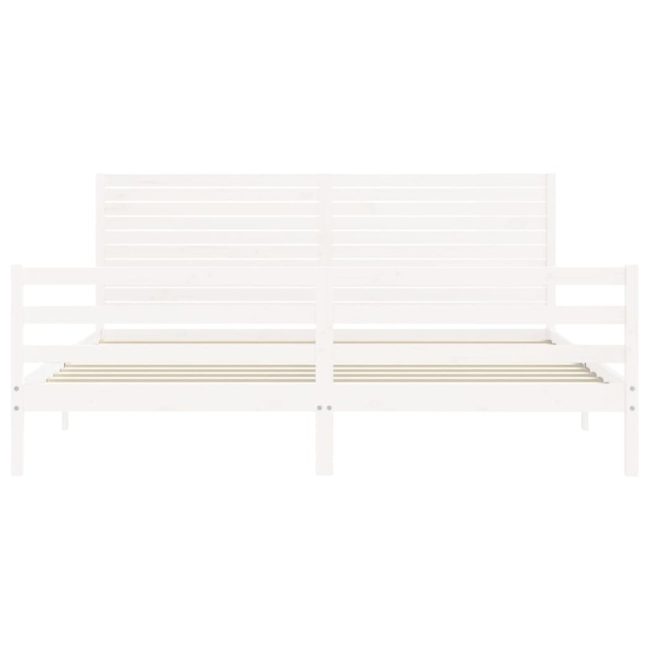 Estructura de cama con cabecero madera maciza blanco 200x200