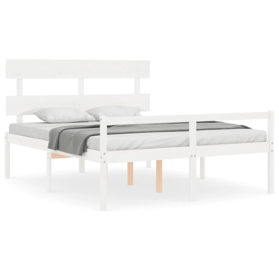 Cama personas mayores cabecero madera maciza blanco 160x200