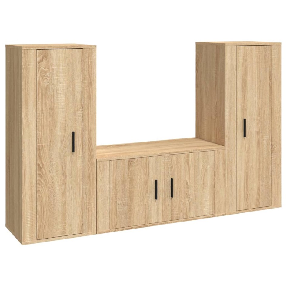 Set de muebles para TV 3 pzas madera contrachapada roble
