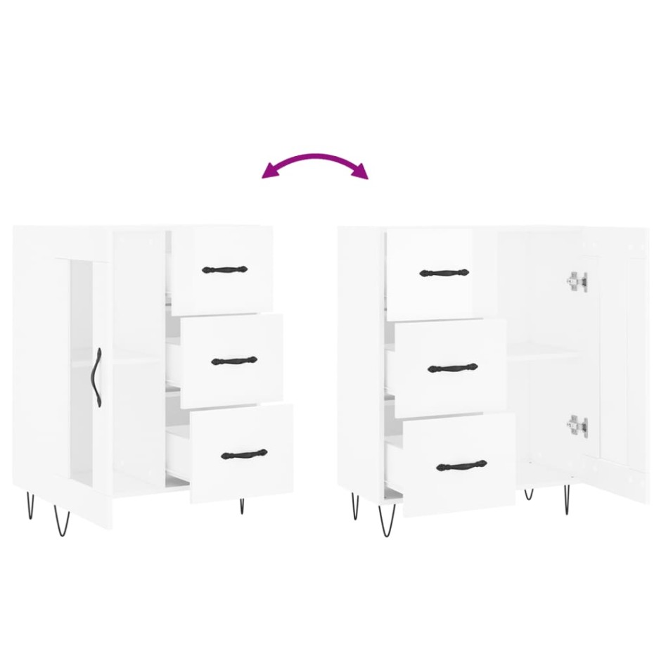 Aparador de madera contrachapada blanco brillante 69,5x34x90