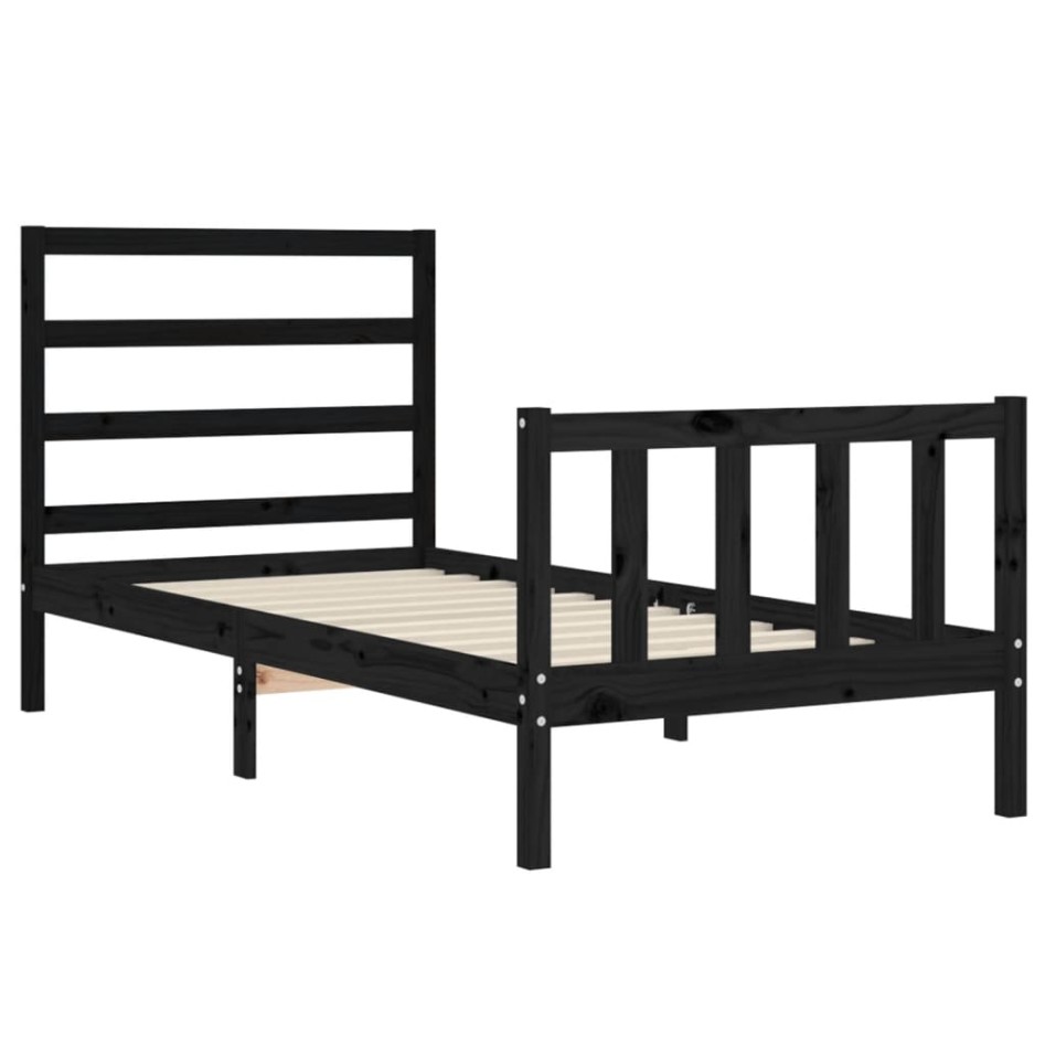 Estructura de cama con cabecero madera maciza negro 90x190