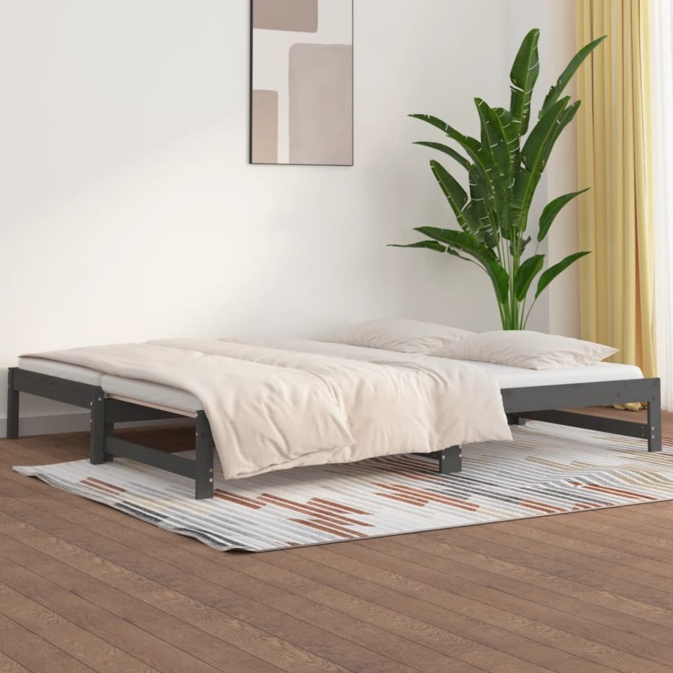 Sofá cama extraíble madera maciza de pino gris 2x(90x200)
