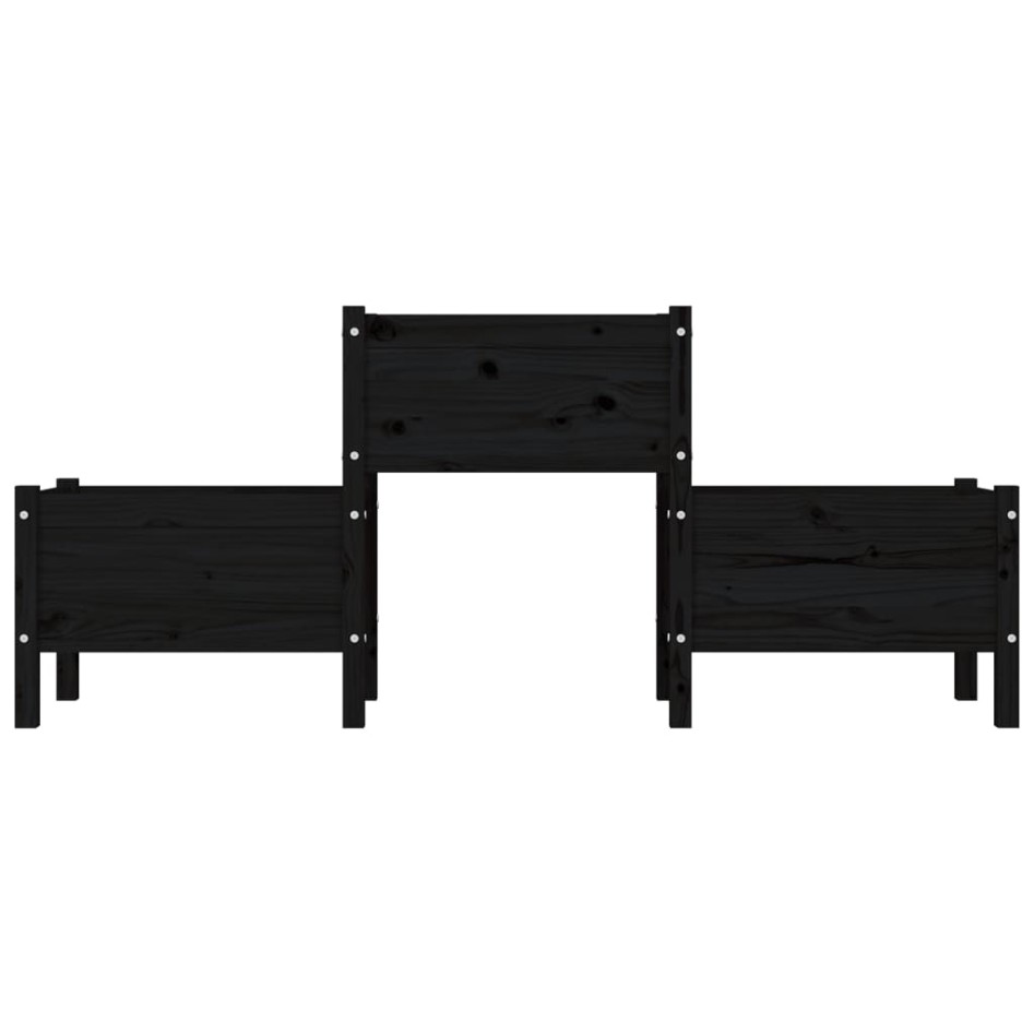 Jardinera de madera de pino maciza negra 178,5x44x75