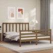 Estructura de cama matrimonio con cabecero madera marrón miel