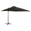 Sombrilla voladiza con poste y luces LED negra 250 cm