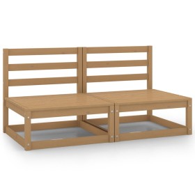Sofás centrales de jardín 2 uds madera maciza pino marrón