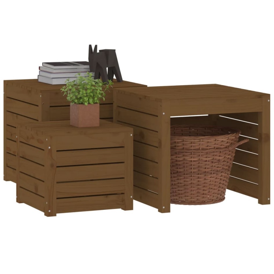 Set cajas de jardín 3 pzas madera maciza pino gris marrón