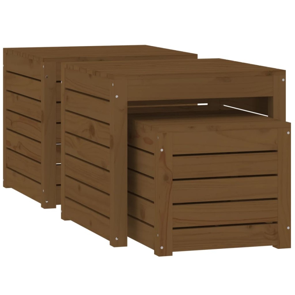 Set cajas de jardín 3 pzas madera maciza pino gris marrón