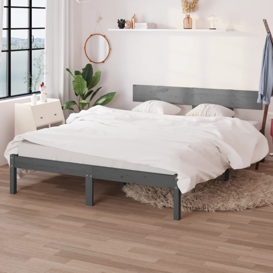 Estructura de cama de madera maciza de pino gris 160x200