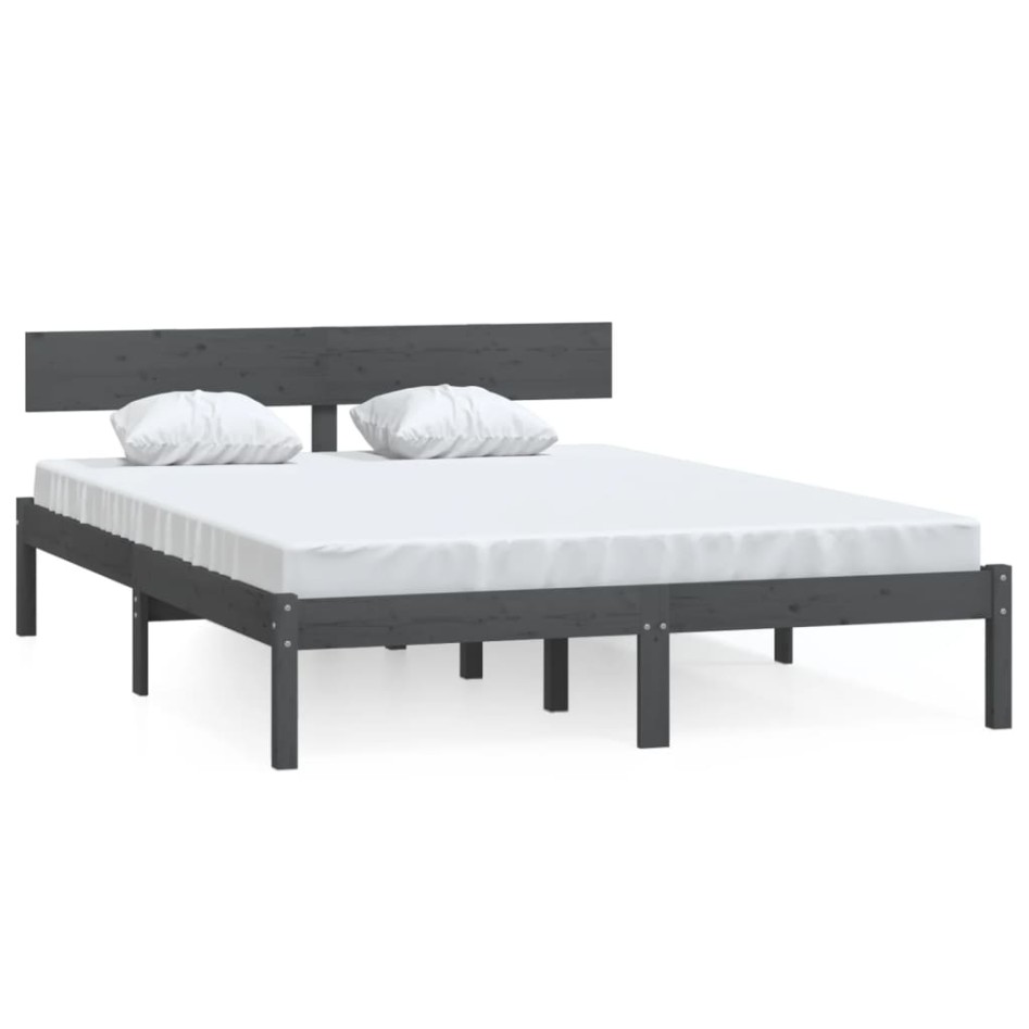 Estructura de cama de madera maciza de pino gris 160x200