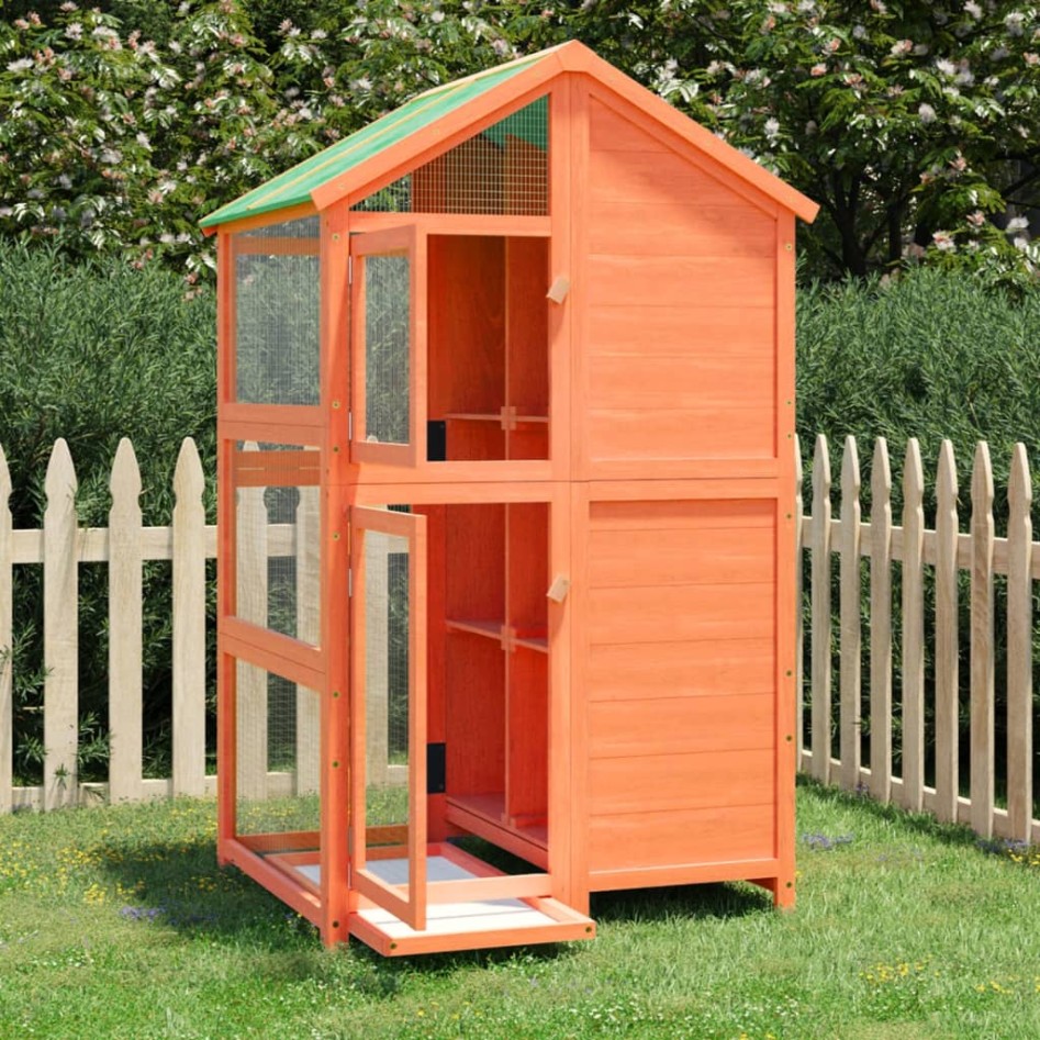 Casita para pájaros madera maciza pino marrón 97x81x152