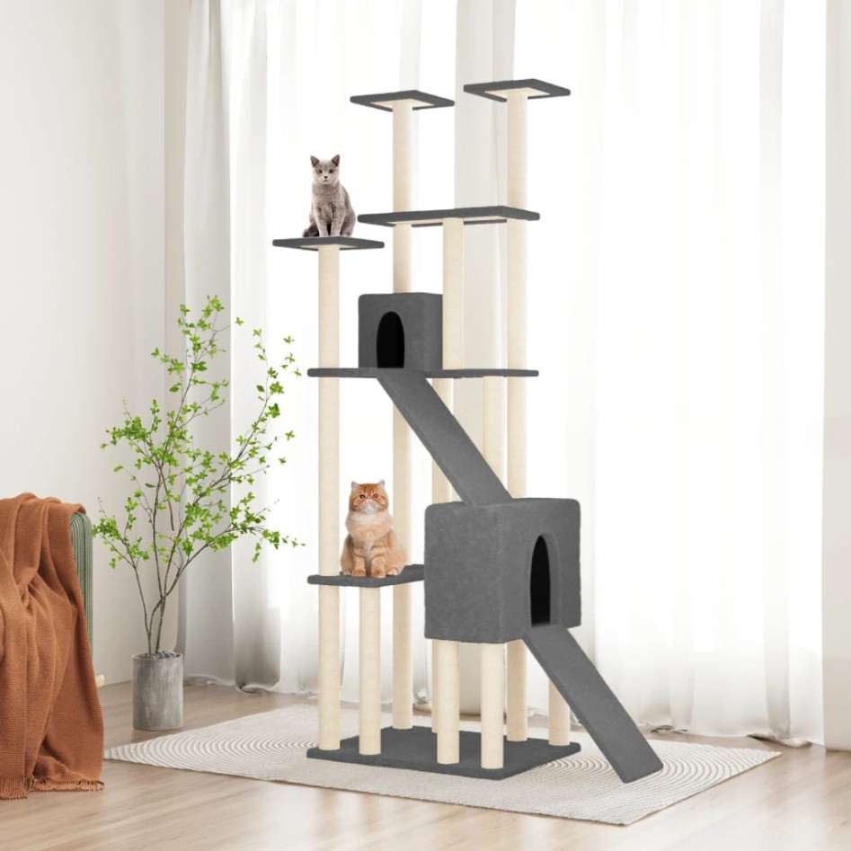 Rascador para gatos con postes de sisal gris oscuro 190