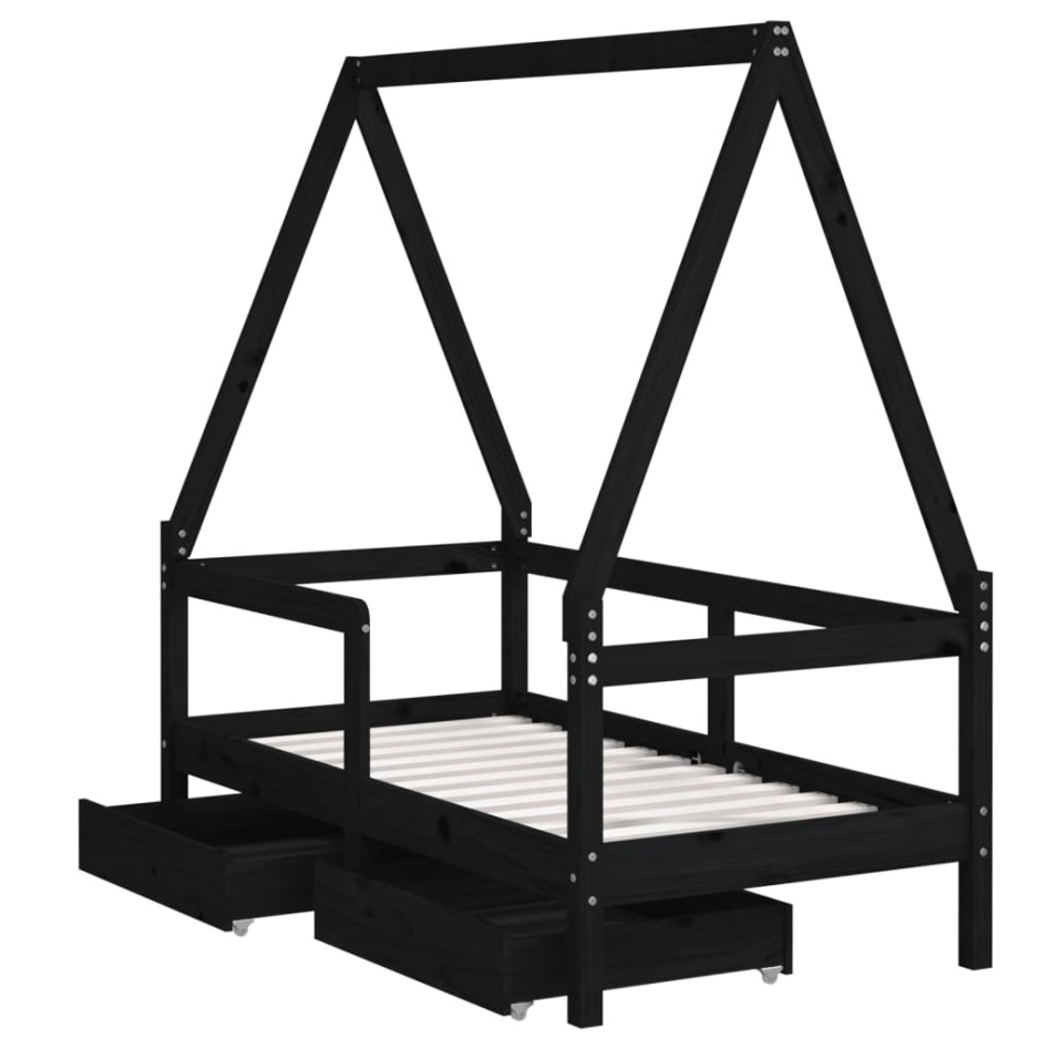 Estructura de cama niños con cajones madera pino negro