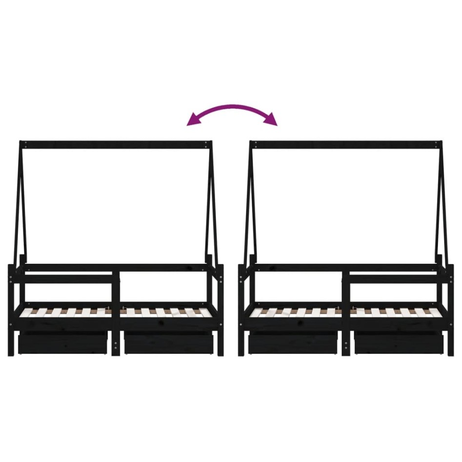 Estructura de cama niños con cajones madera pino negro