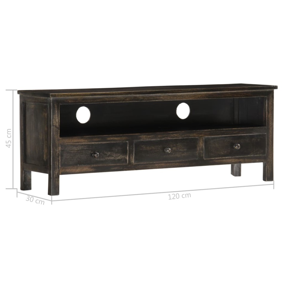 Mueble para TV de madera maciza de mango negro 120x30x45