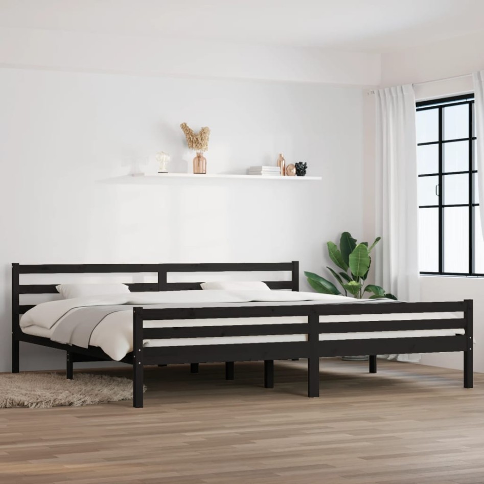 Estructura de cama madera maciza negro Supe King 180x200