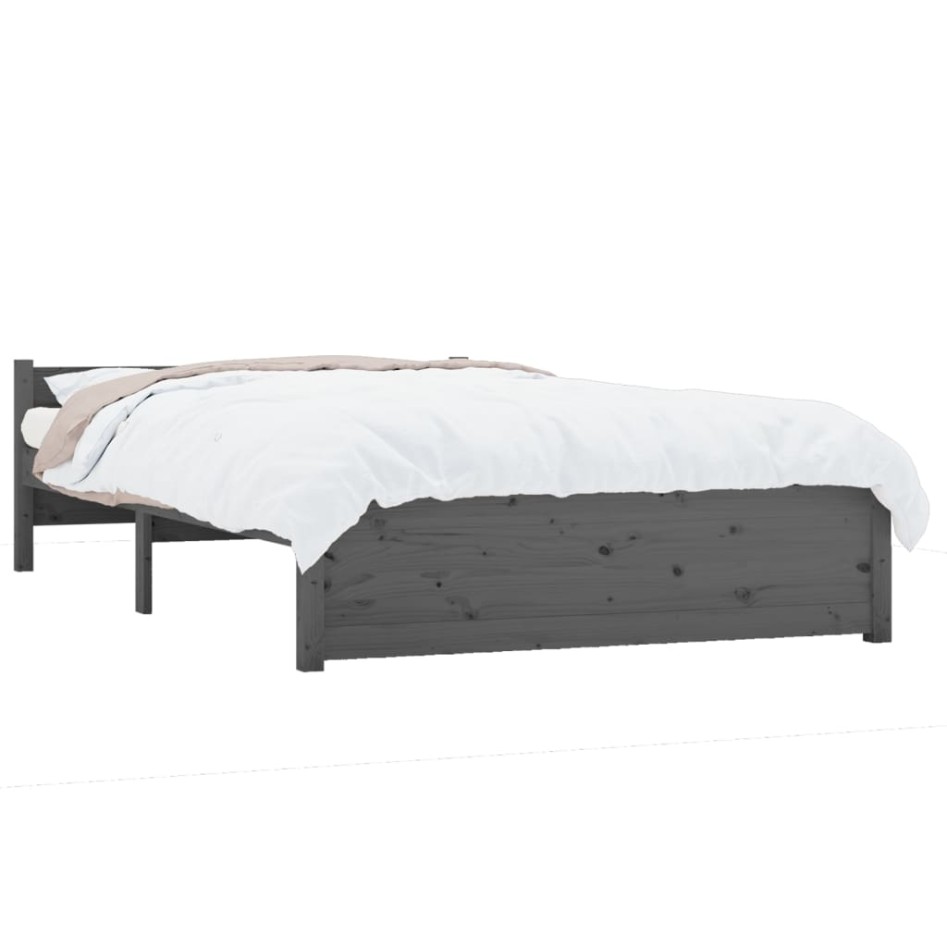 Estructura de cama madera maciza gris doble 135x190