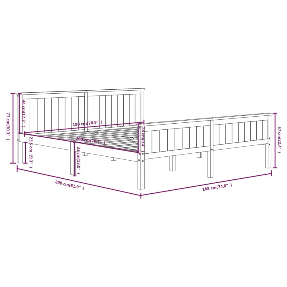 Estructura de cama madera maciza pino marrón oscuro 180x200