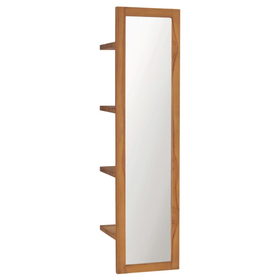 Espejo de pared con estantes madera de teca maciza 30x30x120
