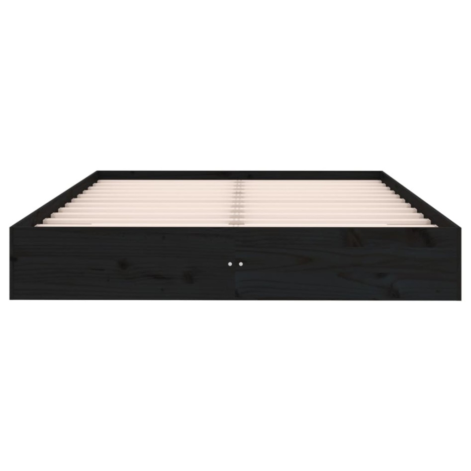 Estructura de cama madera maciza negra King Size 150x200