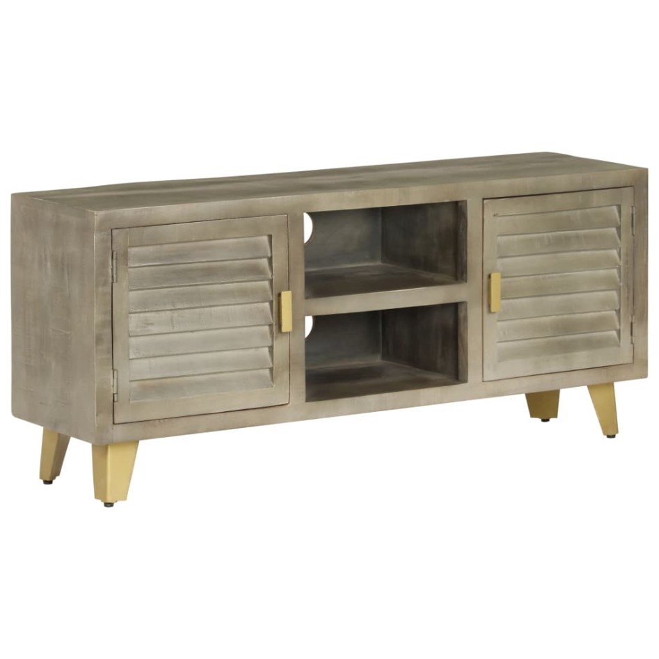 Mueble TV de madera de mango maciza gris y latón 110x30x48