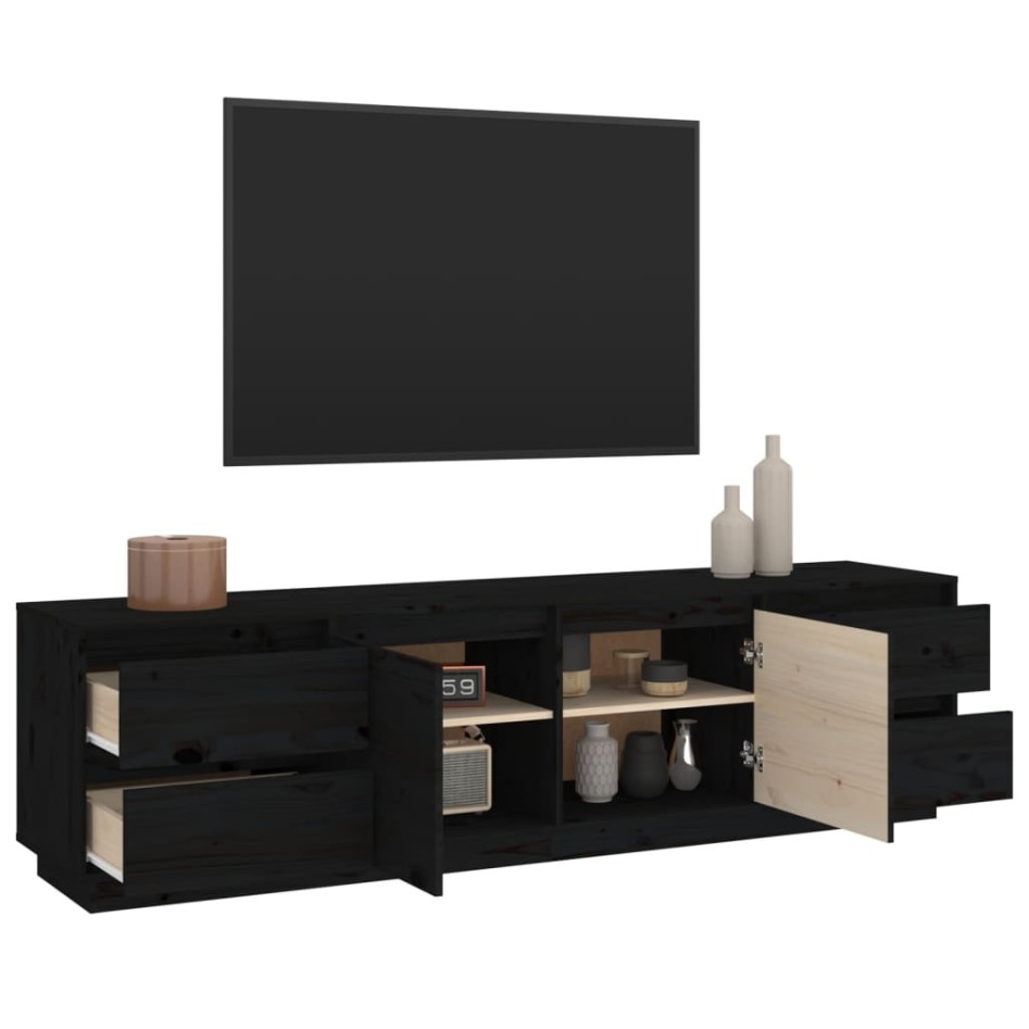 Mueble de TV madera maciza de pino negro 176x37x47,5