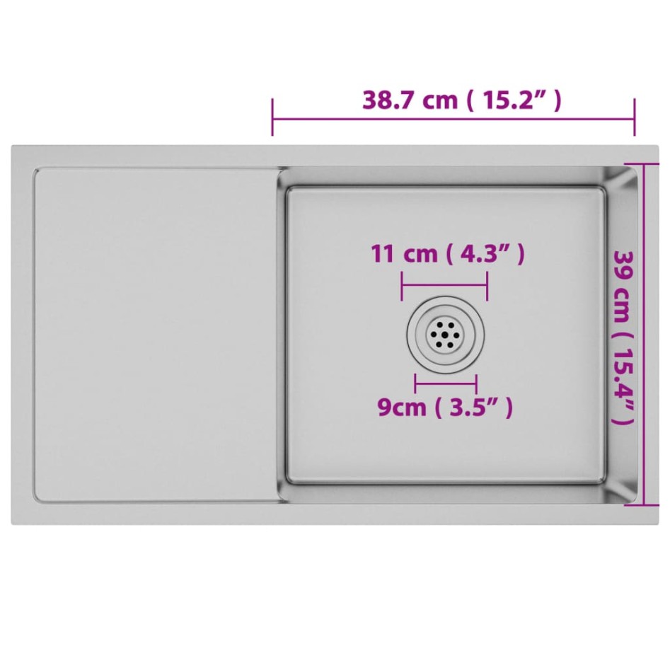 Fregadero de cocina hecho a mano de acero