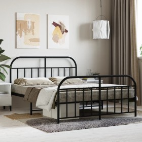 Estructura de cama cabecero y estribo metal negro 135x190