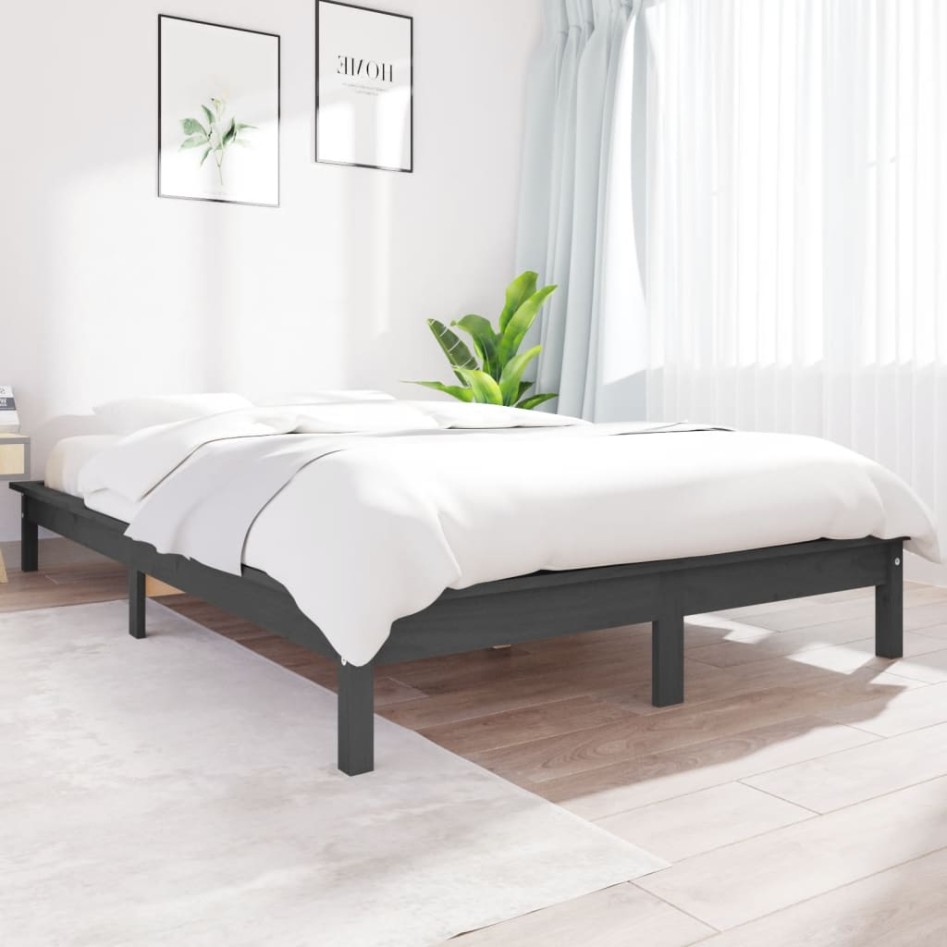 Estructura de cama madera maciza de pino gris 120x190