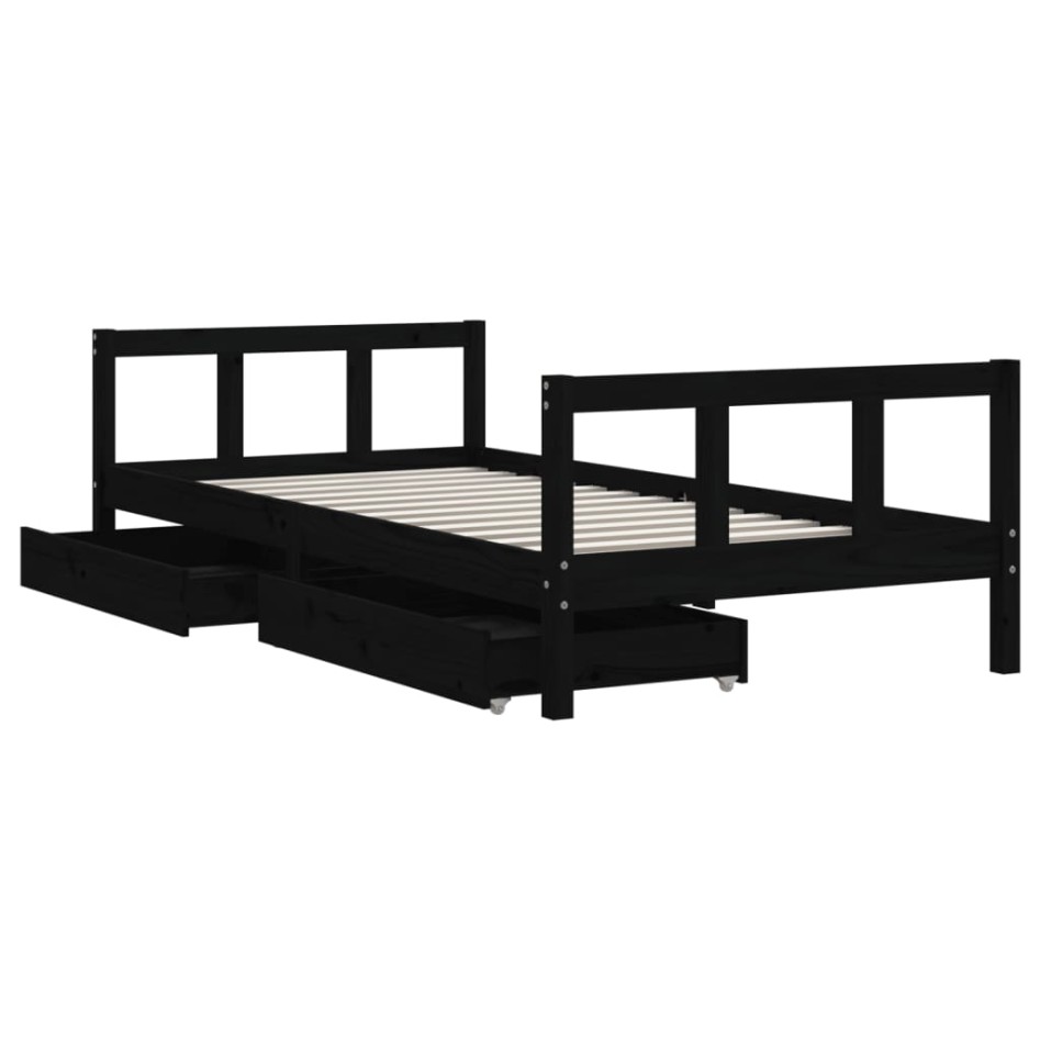 Estructura de cama infantil con cajones madera negro 90x190