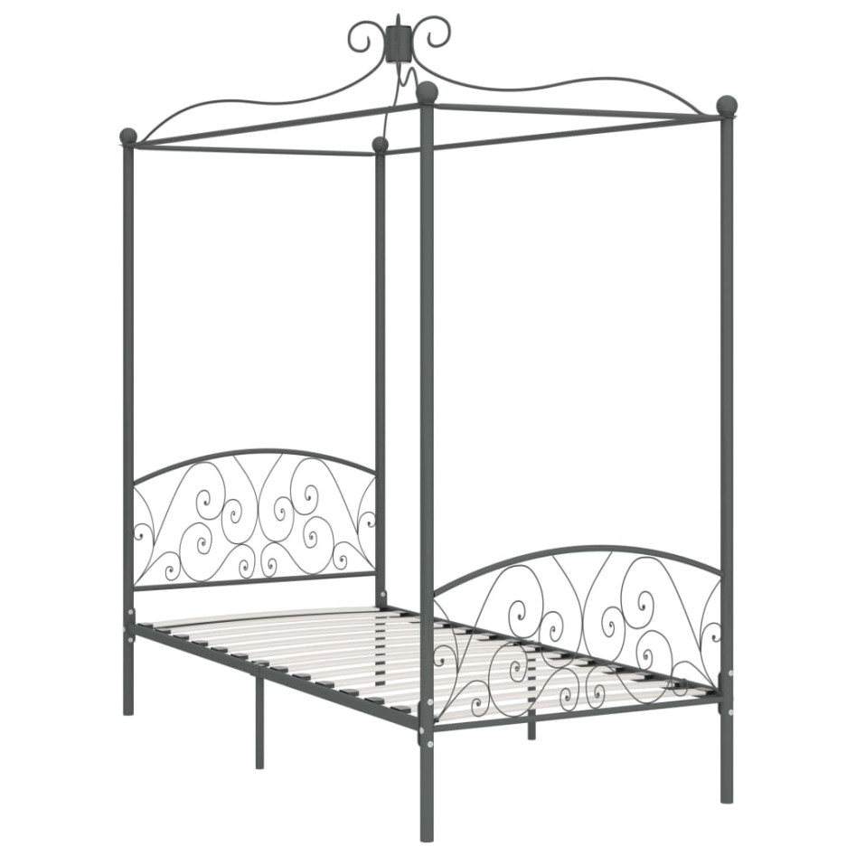 Estructura de cama con dosel metal gris 100x200