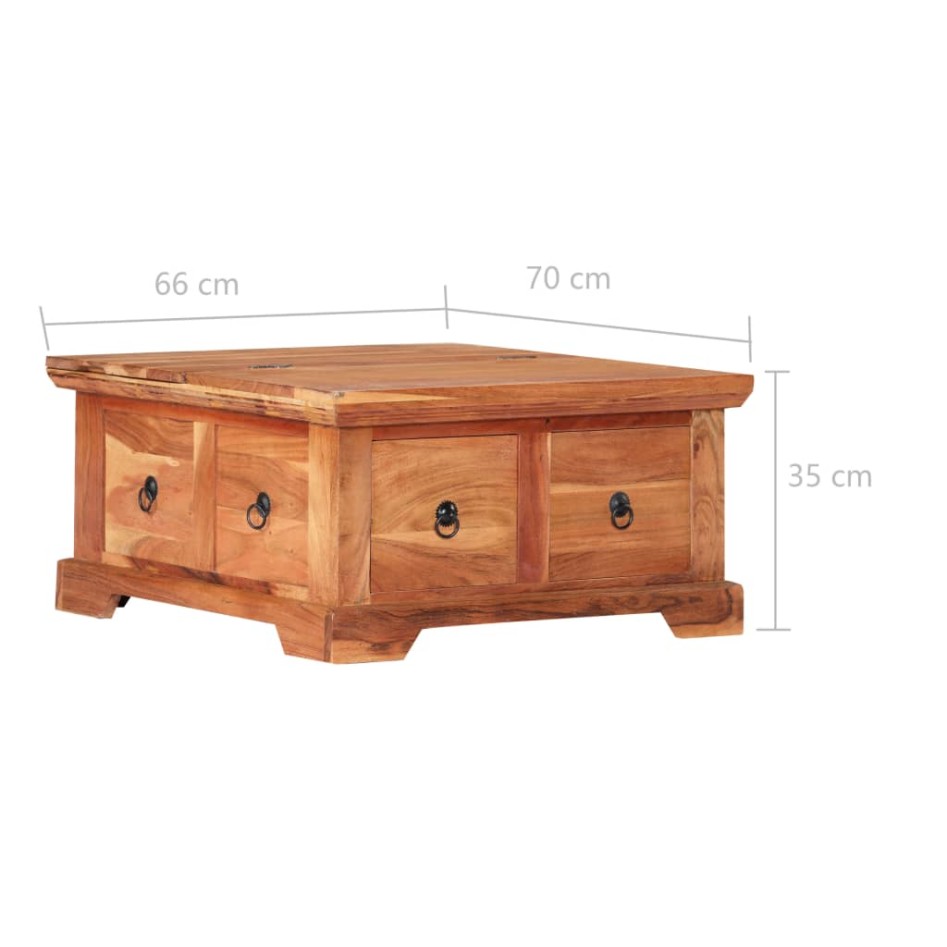 Mesa de centro de madera maciza de acacia 66x70x35
