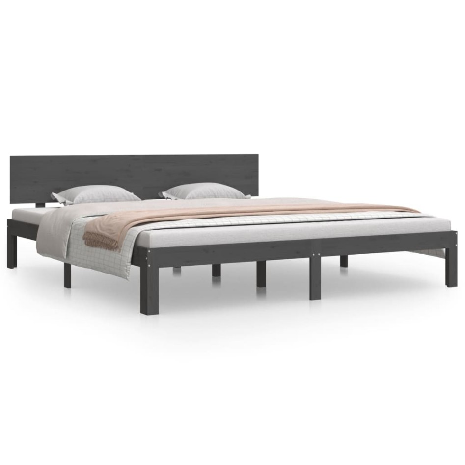 Estructura de cama de matrimonio madera maciza gris 180x200
