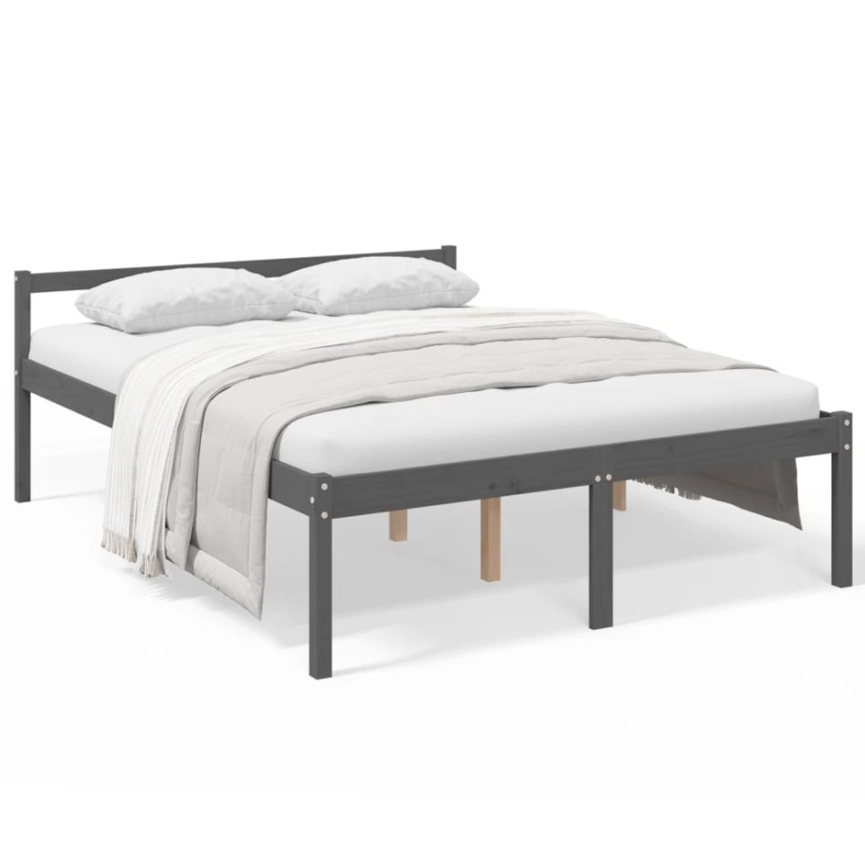 Cama para personas mayores madera maciza pino gris 150x200