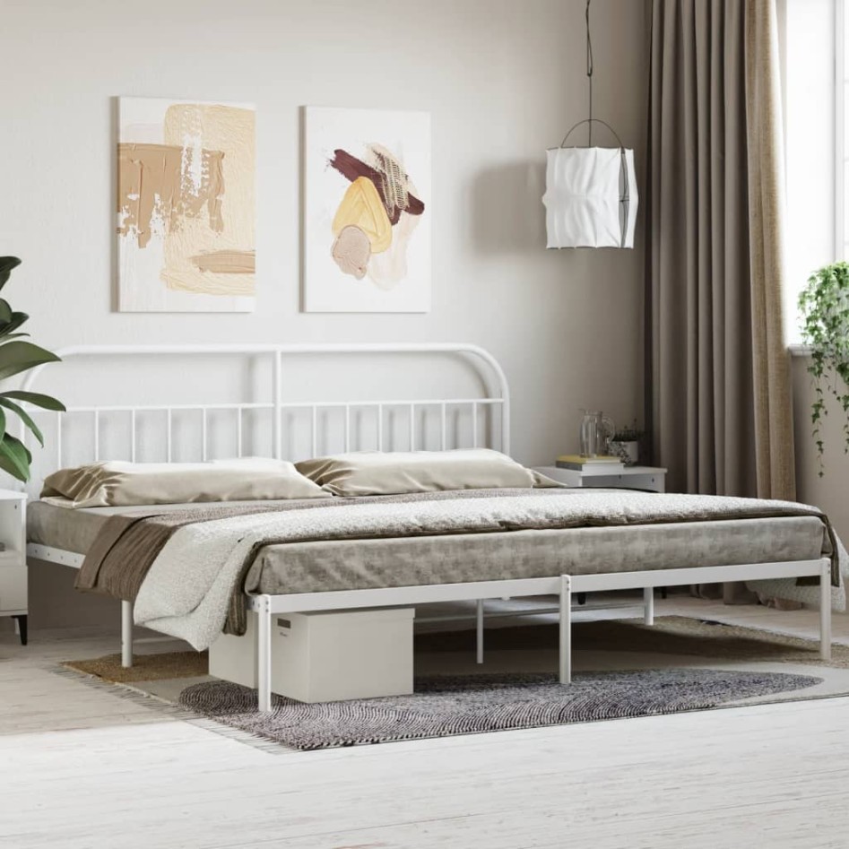 Estructura de cama de metal con cabecero blanco 193x203