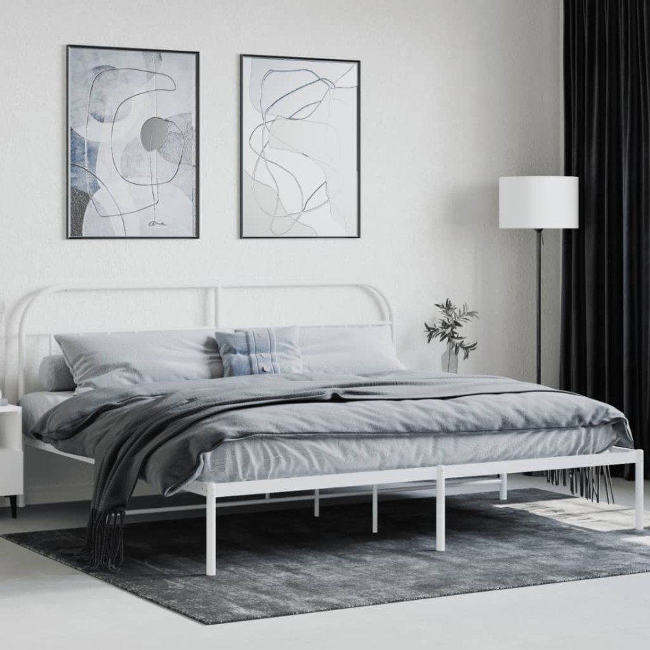 Estructura de cama de metal con cabecero blanco 193x203