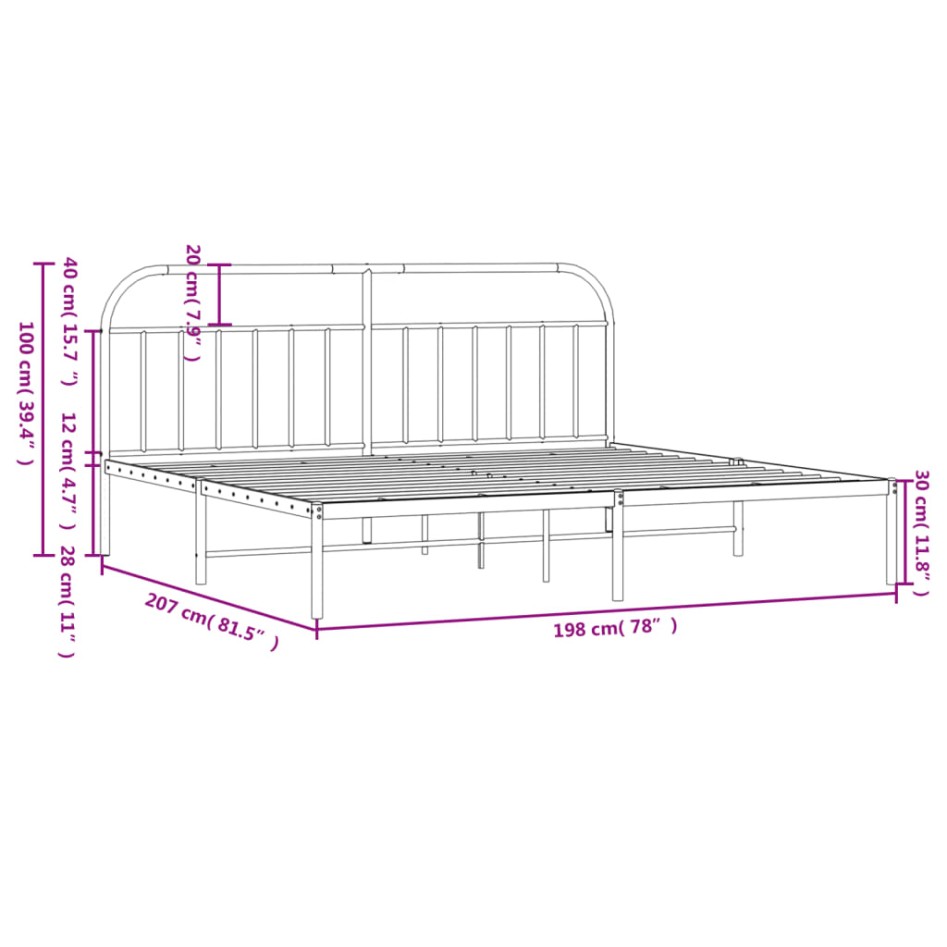 Estructura de cama de metal con cabecero blanco 193x203