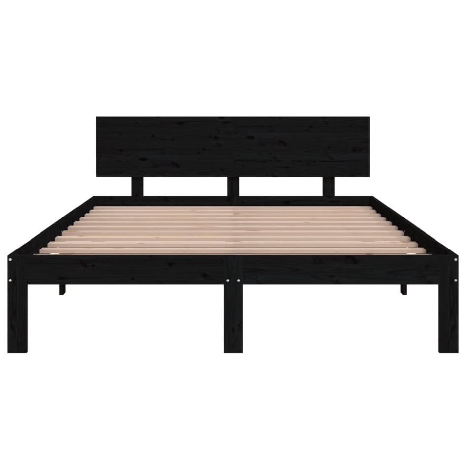 Estructura de cama madera maciza negra King Size 150x200