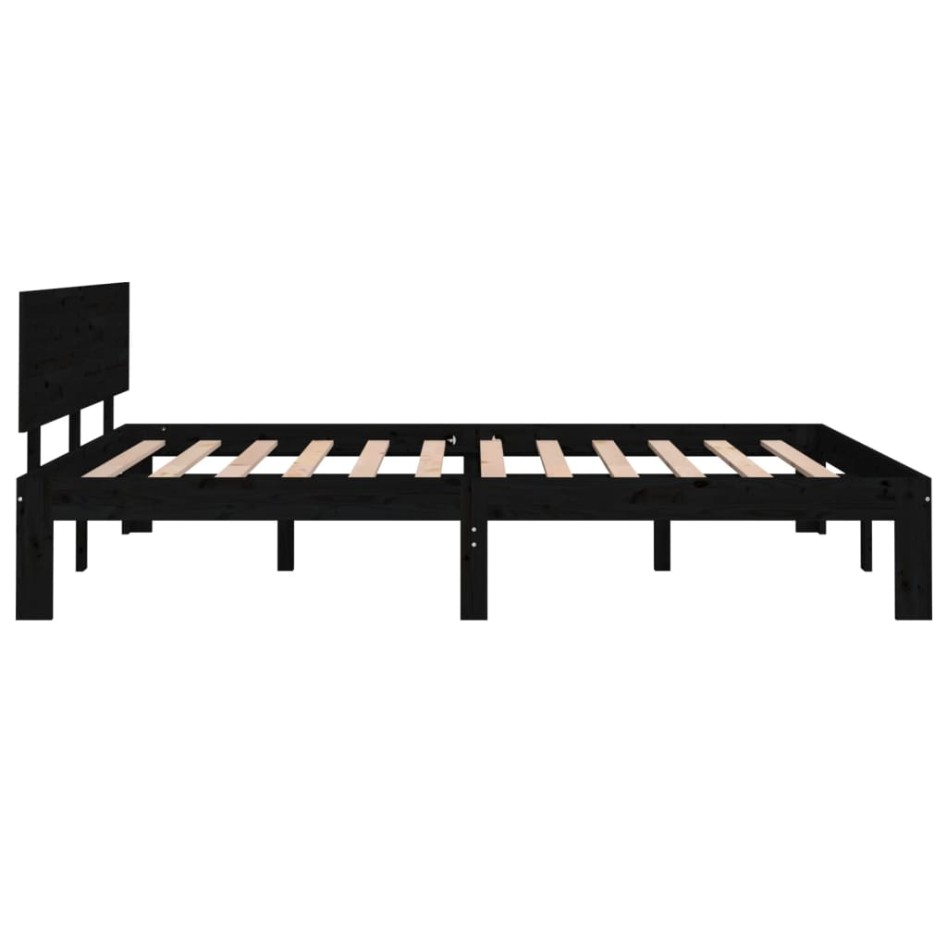 Estructura de cama madera maciza negra King Size 150x200