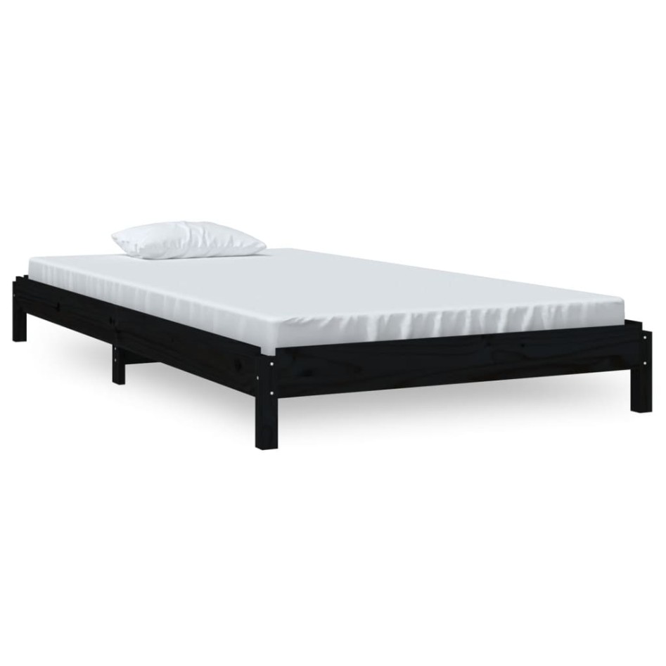 Cama apilable de madera pino maciza negro 100x200