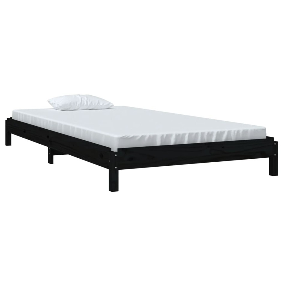 Cama apilable de madera pino maciza negro 100x200