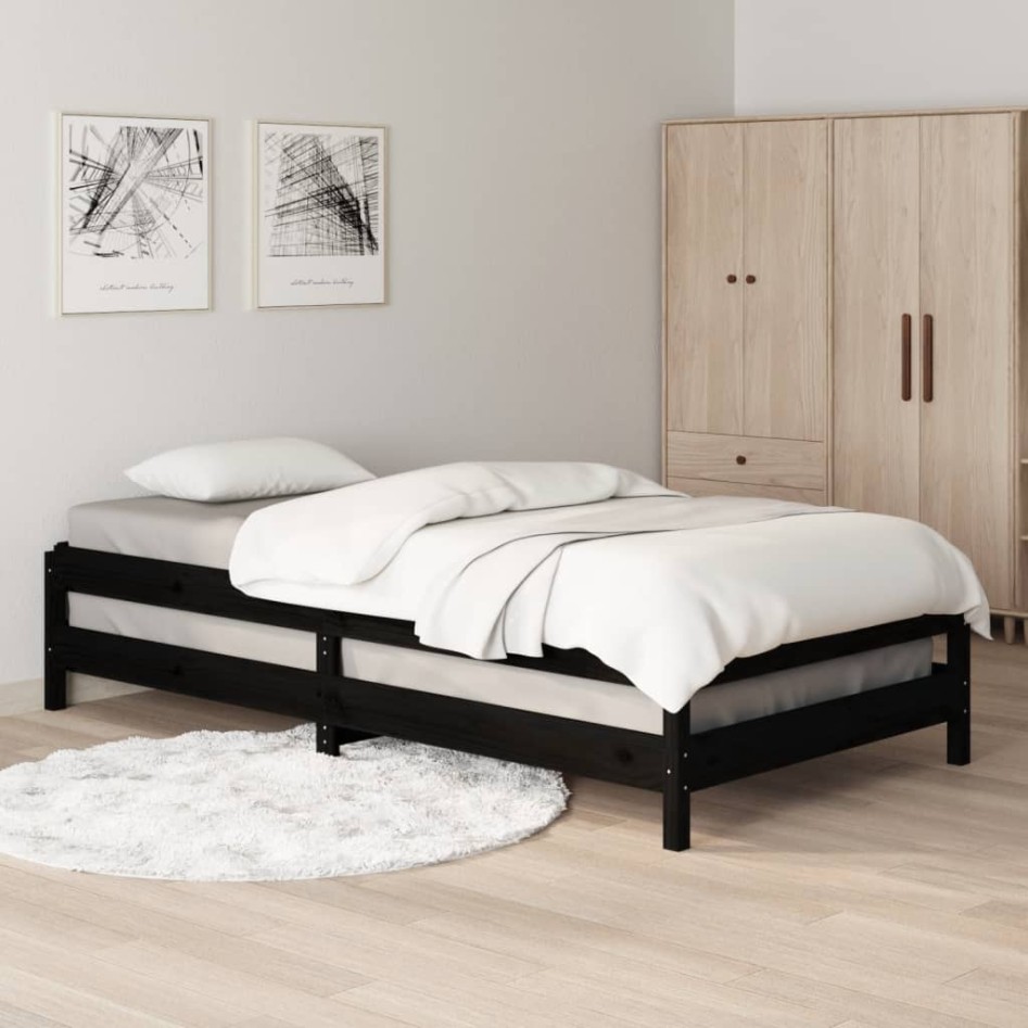 Cama apilable de madera pino maciza negro 100x200