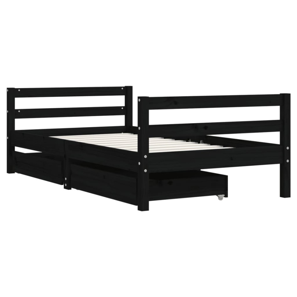 Estructura cama infantil y cajones madera pino negro 80x160