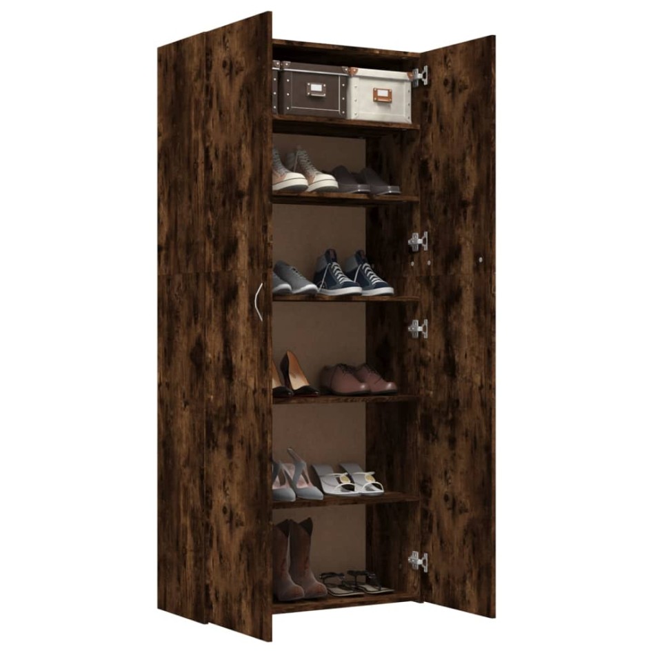 Mueble zapatero madera contrachapada roble humo 80x35,5x180